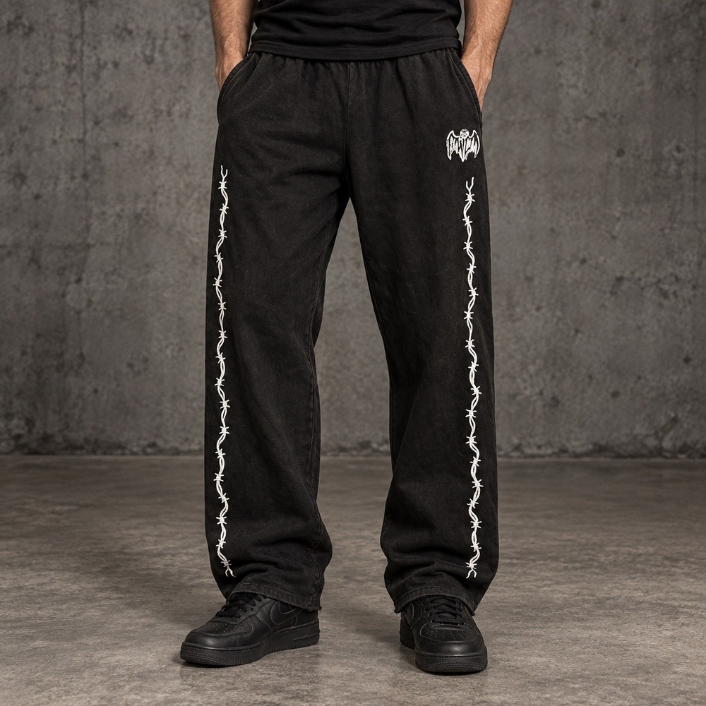 Warren Lotas Barbed Wire Bat Logo Sweatpants Men's M Black Raw Hem